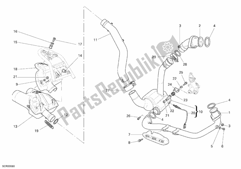 Tutte le parti per il Impianto Di Scarico del Ducati Multistrada 1100 S USA 2009